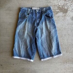 Y2K Lot 29 Jorts Men 32 Blue Denim Jean Shorts Baggy Grunge Skater Faded
